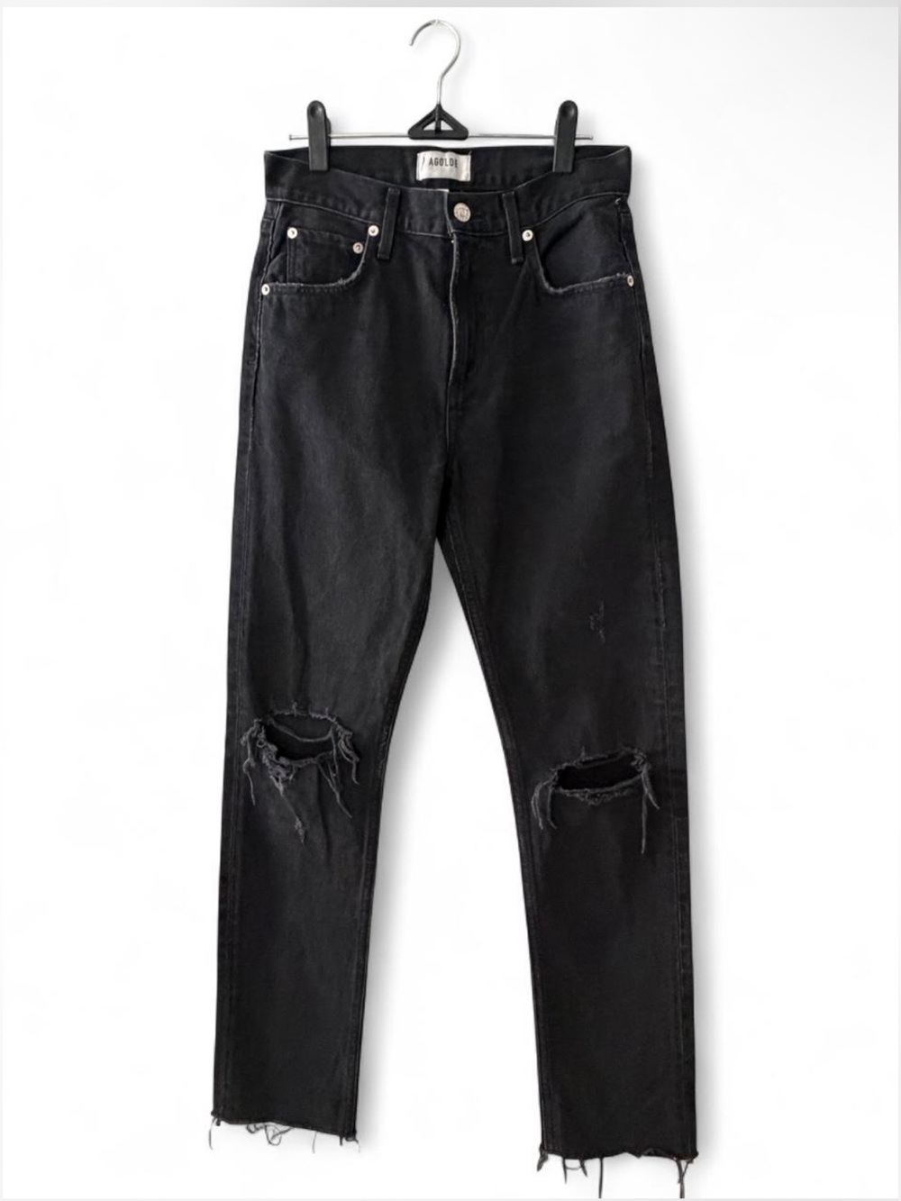 Agolde High Rise Distressed Black Jeans Sz 25